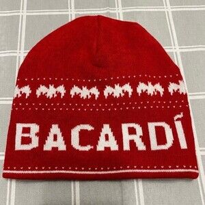 Bacardi Red with White Bats Cap 2017 Knit Winter Beanie Hat NWOT